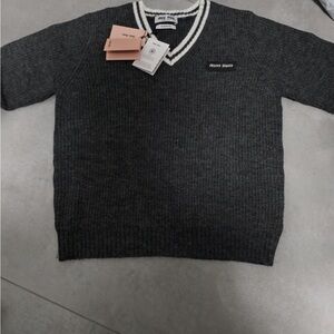 Miu Miu Dark Gray V-Neck Men's Sweater